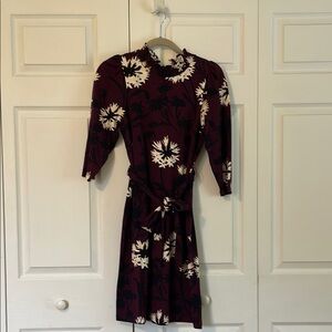 Ann Taylor Floral Dress Burgundy Size Sp
